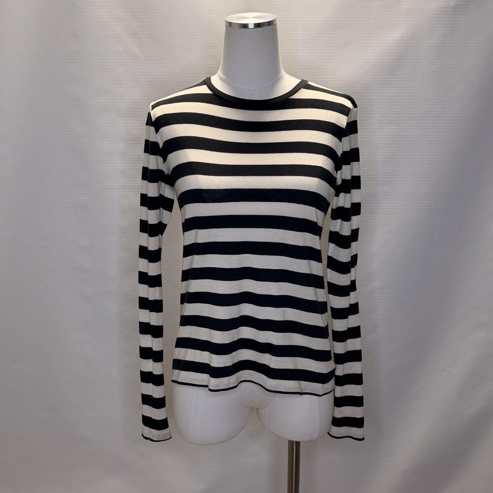 Nili Lotan Shirt Womens XS Black White Stripe Long Sleeve Crewneck Top